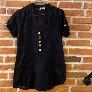 Black Linen Full Tilt Short Sleeve Shirt, Size L